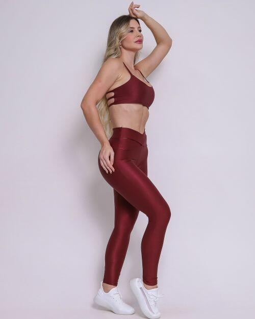 Conjunto Calça Legging Básica Cós Cruzado Compressão + Top Aline