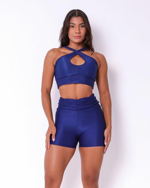 Conjunto Short Básico Cós Franzido Compressão + Top Cruzado