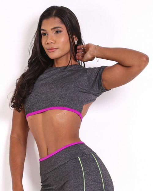 Top Cleo Mescla Escuro