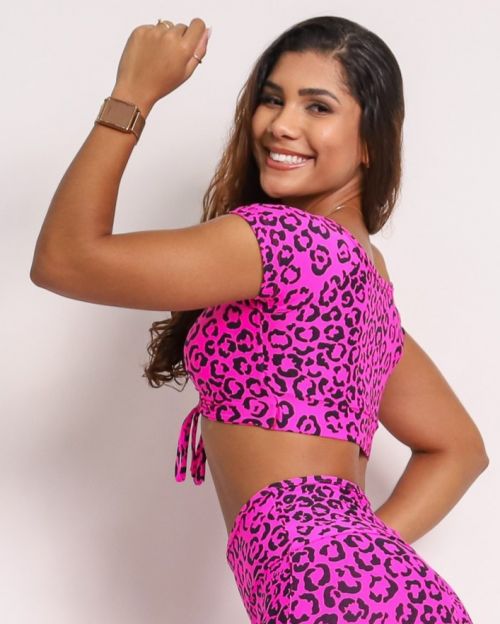 Top Manguinha On�a Colors Rosa
