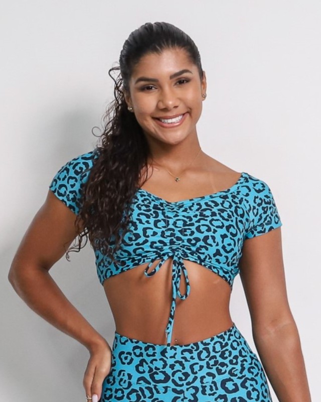 Top Manguinha Onça Colors Petróleo