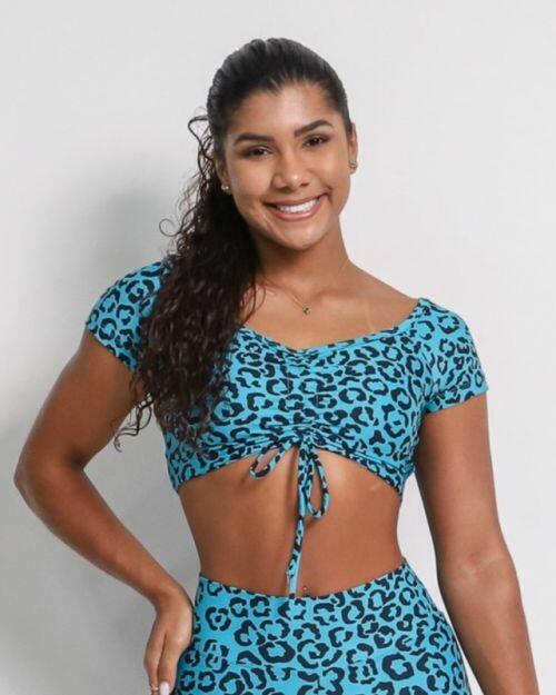 Top Manguinha Onça Colors Petróleo