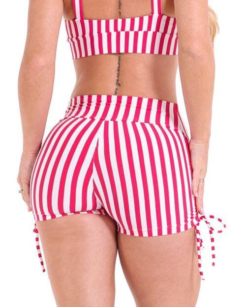Short Cross Listrado Cereja/Branco