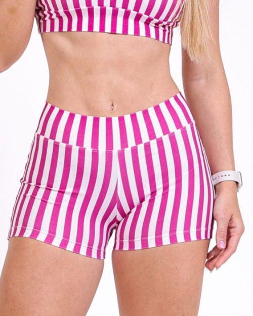 Short B�sico Curtinho Listrado Rosa/Branco