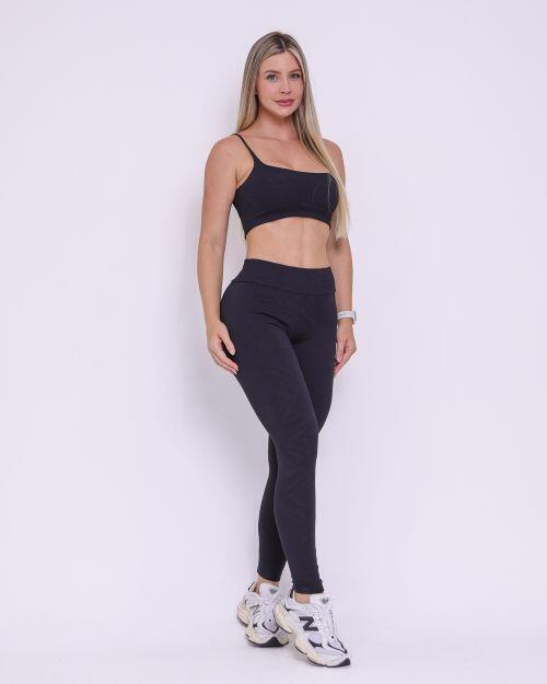 Conjunto Cal�a Legging B�sica Jacquard Folhagem + Top Bruna