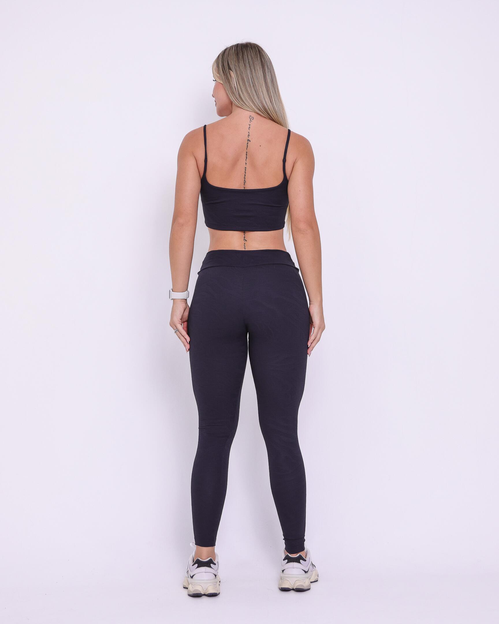 Conjunto Calça Legging Básica Jacquard Folhagem + Top Bruna