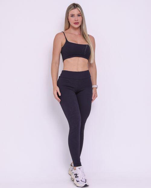 Conjunto Cal�a Legging B�sica Jacquard Folhagem + Top Bruna