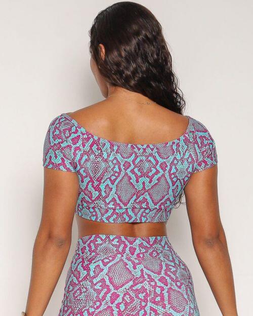 Top Manguinha Cobra Fundo Azul