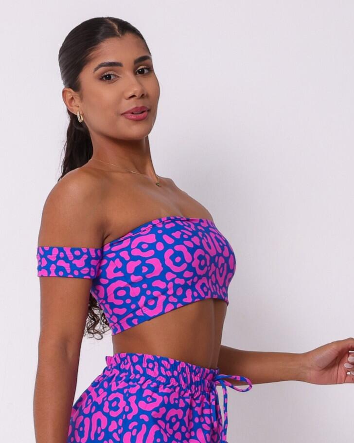 Top Ciganinha Onça Penélope Roxo/Rosa