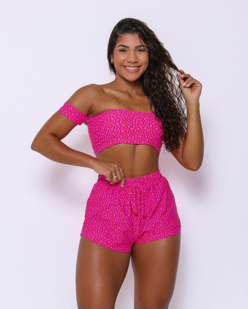 Conjunto Short Boxer Basic Light Oncinha Mini Penelope Rosa + Top Ciganinha