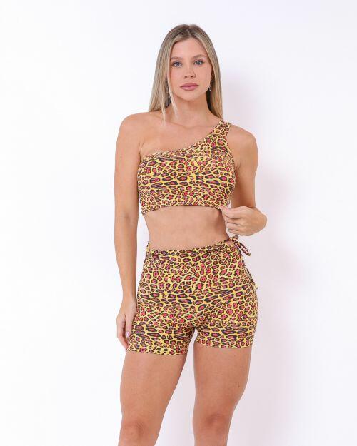 Conjunto Short Empina Ajuste Savana Onça Ouro Tradicional + Top Paloma