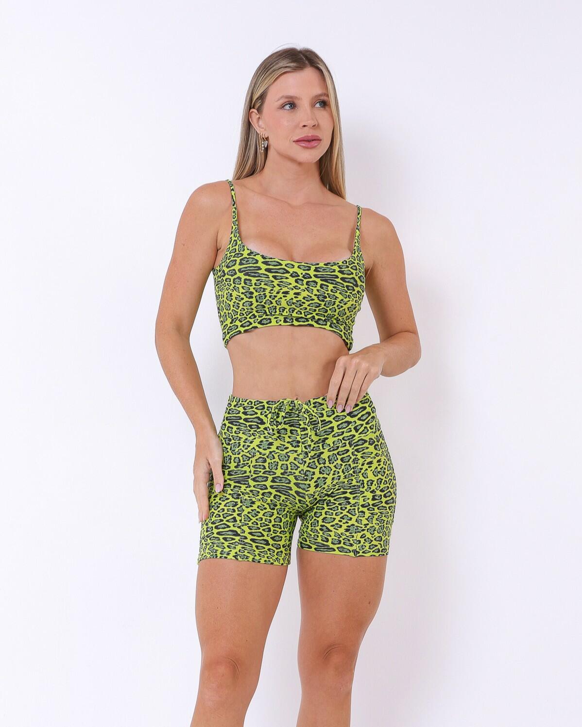 Conjunto Short Empina Savana Onça Citrus Tradicional + Top Bruna
