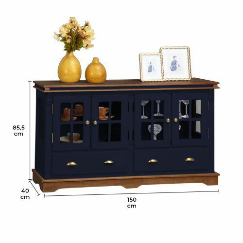 Balcão Buffet 4 Portas Vidro 2 Gavetas Manchester Linz Móveis