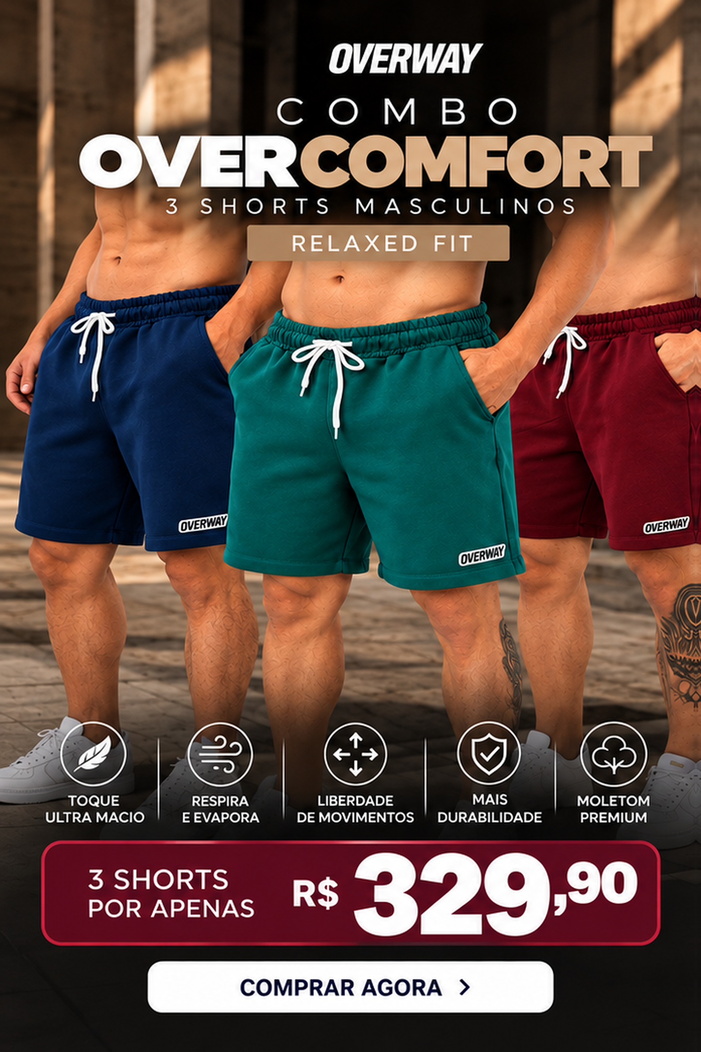 Combo 3 Shorts OverComfort Moletom / Relaxed Fit - Por R$ 329,90