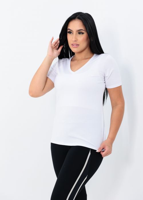 Camiseta OverModal Feminina Gola V / Essential Fit - Branca
