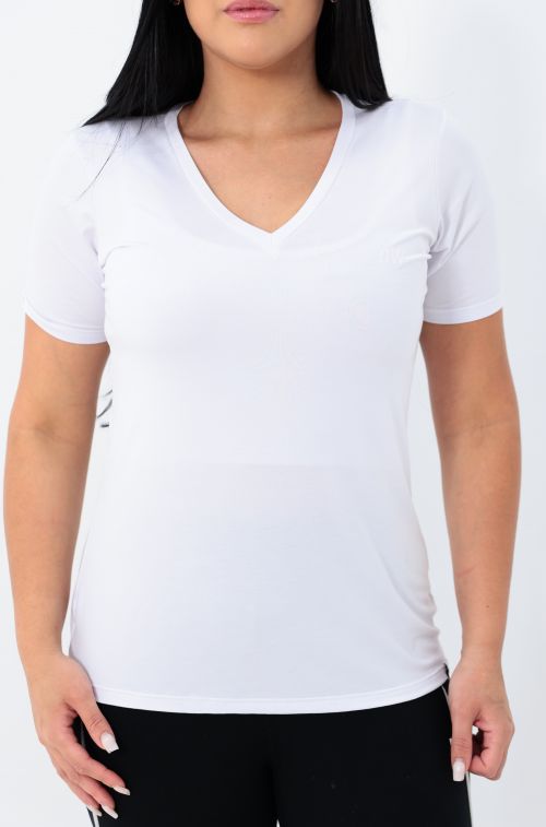 Camiseta OverModal Feminina Gola V / Essential Fit - Branca