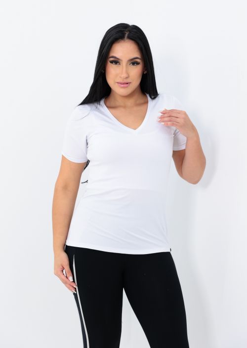 Camiseta OverModal Feminina Gola V / Essential Fit - Branca