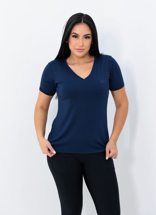 Camiseta OverModal Feminina Gola V / Essential Fit - Azul