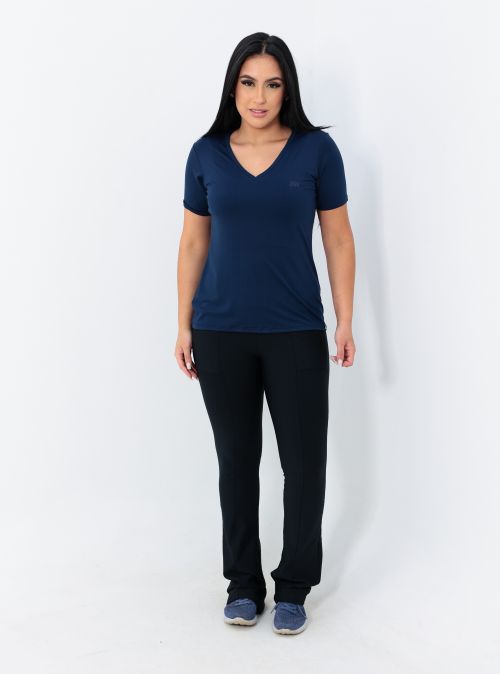 Camiseta OverModal Feminina Gola V / Essential Fit - Azul