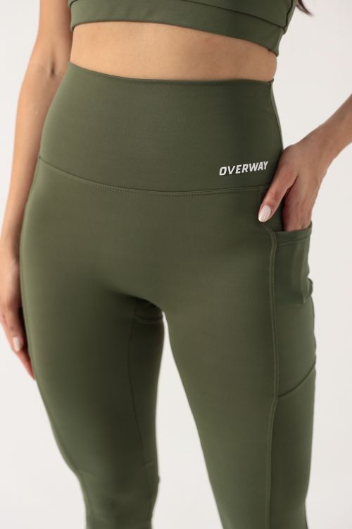 Legging OverFlex Feminina Blackout com Bolsos Sem Costura Frontal / Flex Fit - Verde Militar