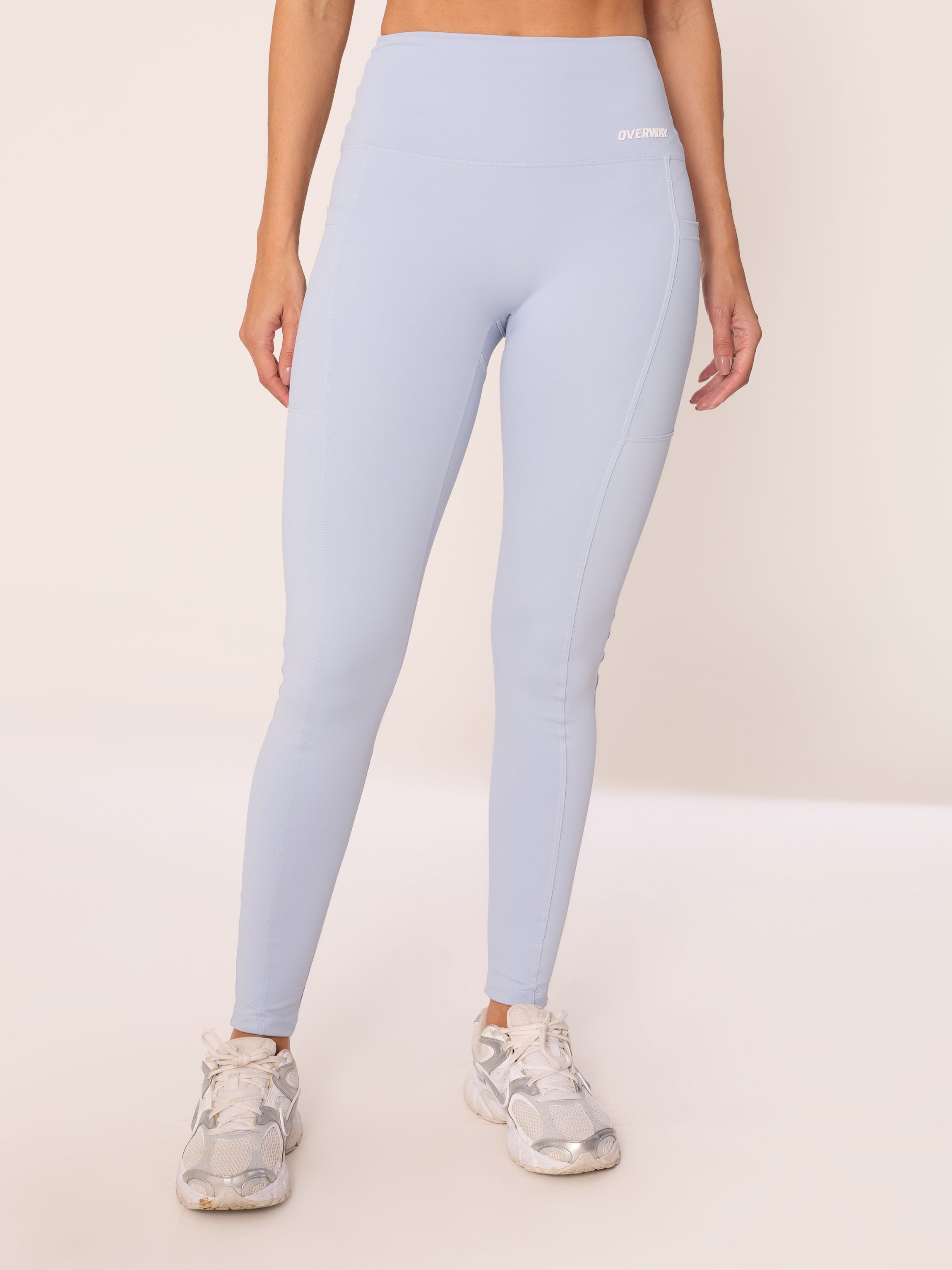 Legging OverFlex Feminina Blackout com Bolsos Sem Costura Frontal / Flex Fit - Azul Claro