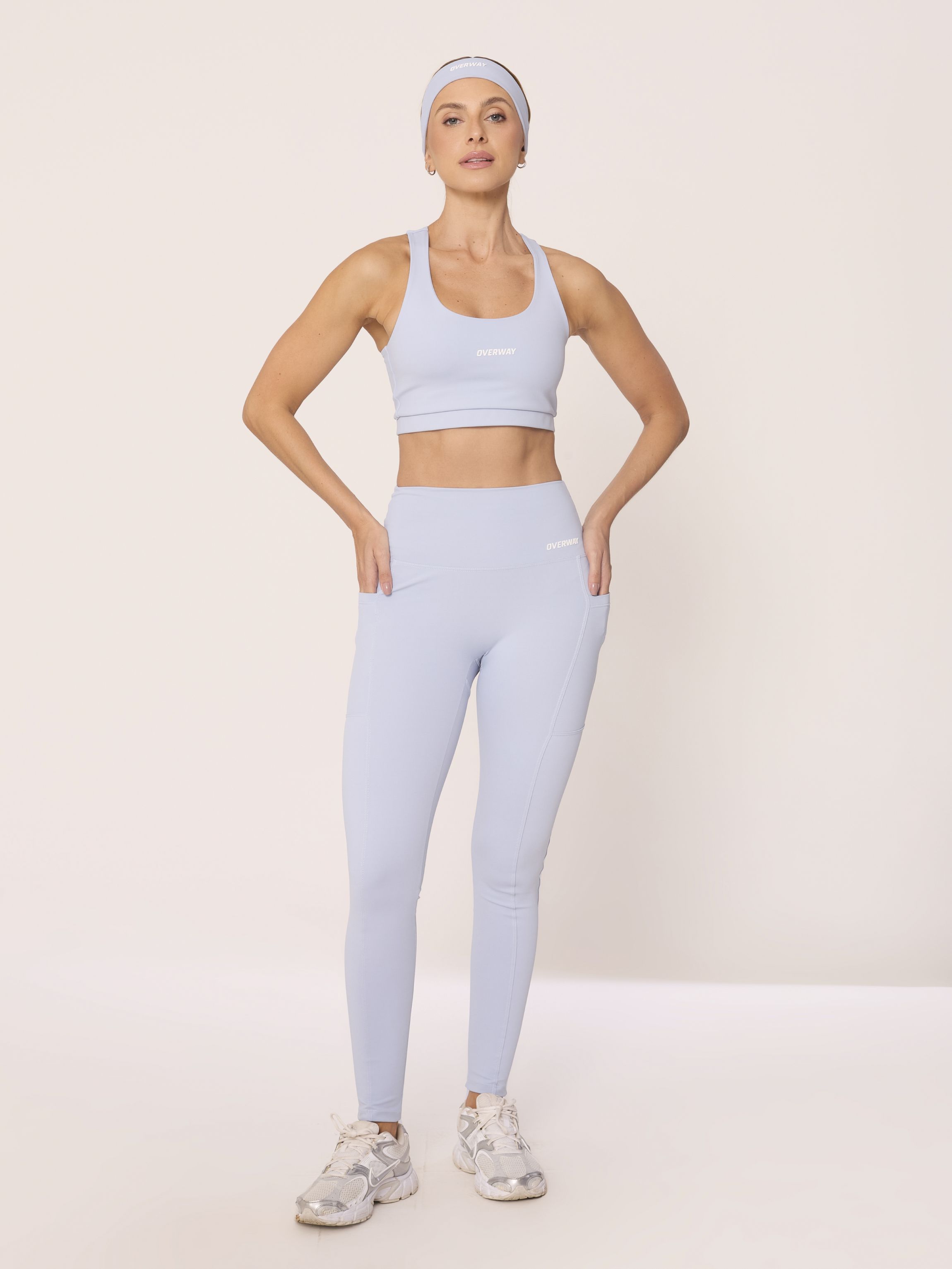 Legging OverFlex Feminina Blackout com Bolsos Sem Costura Frontal / Flex Fit - Azul Claro