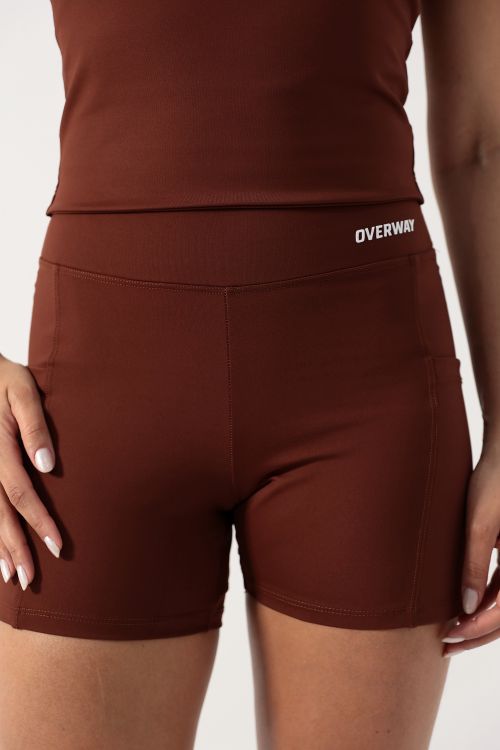 Shorts OverFlex Feminino Blackout com Bolsos Laterais / Flex Fit - Marrom