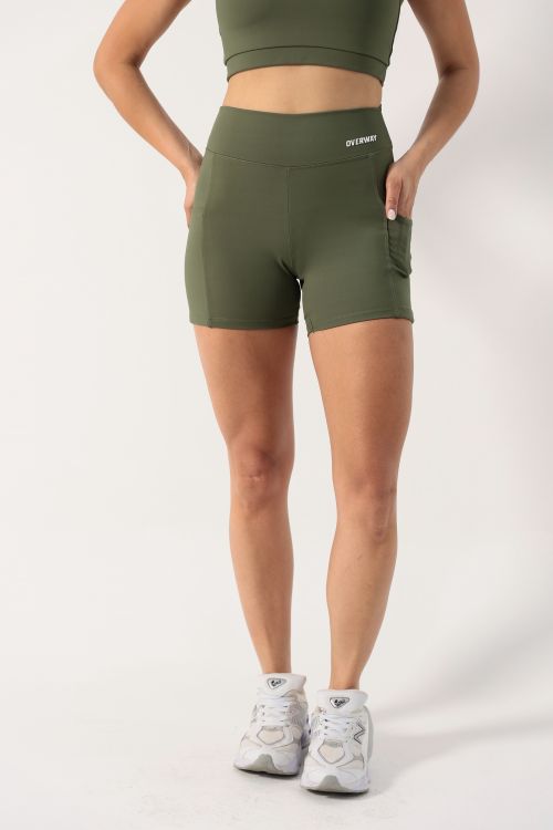 Shorts OverFlex Feminino Blackout com Bolsos Laterais / Flex Fit - Verde Militar