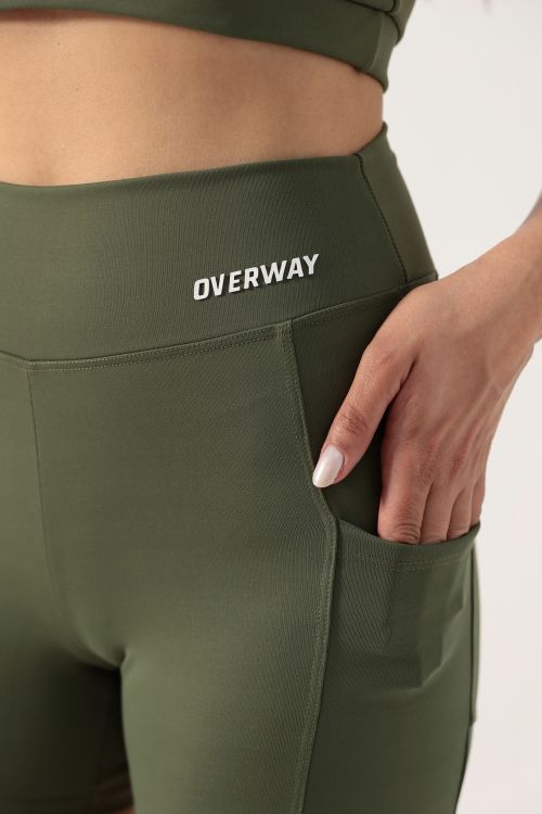 Shorts OverFlex Feminino Blackout com Bolsos Laterais / Flex Fit - Verde Militar