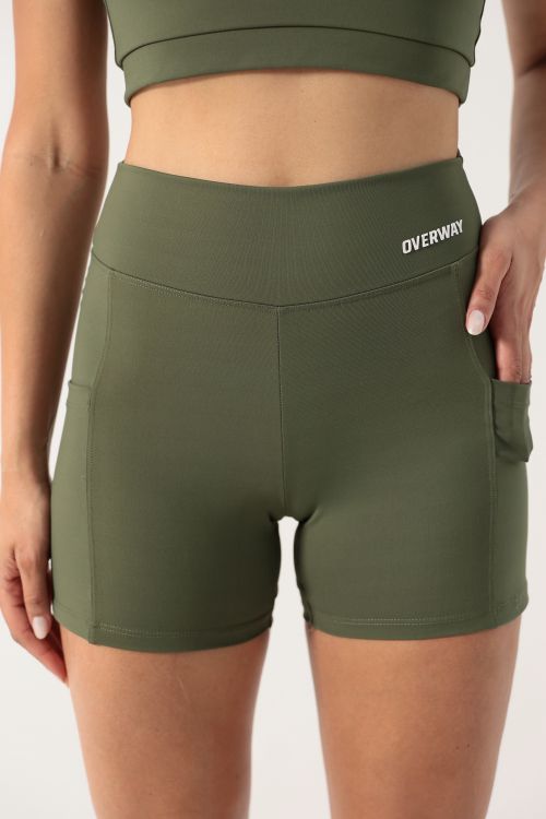 Shorts OverFlex Feminino Blackout com Bolsos Laterais / Flex Fit - Verde Militar