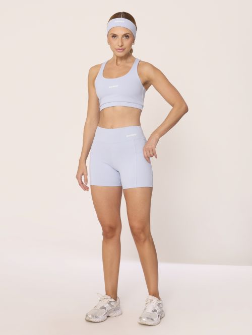 Shorts OverFlex Feminino Blackout com Bolsos Laterais / Flex Fit - Azul Claro