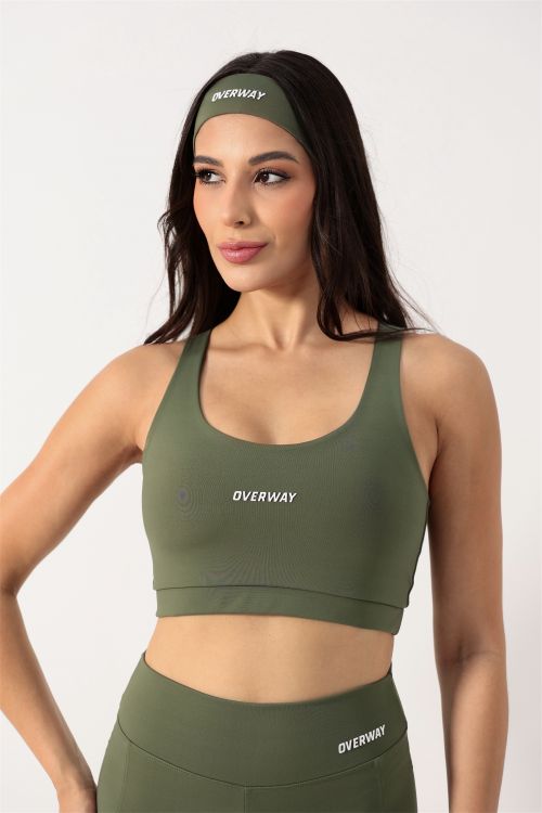 Top Curto OverFlex Feminino Duplo Nadador / Support Fit - Verde Militar