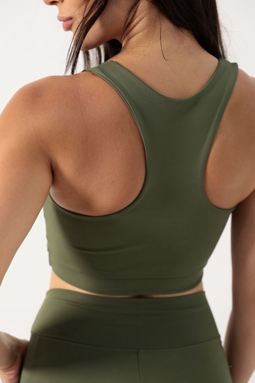 Top Curto OverFlex Feminino Duplo Nadador / Support Fit - Verde Militar