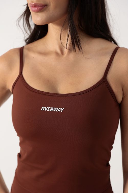 Top Longo OverFlex Feminino com Frente Dupla e Al�as Finas / Support Fit - Marrom
