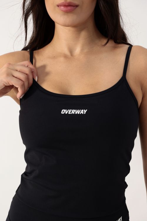 Top Longo OverFlex Feminino com Frente Dupla e Al�as Finas / Support Fit - Preto