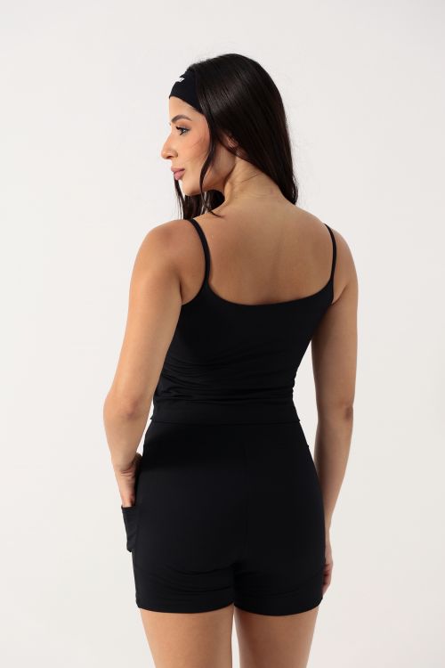 Top Longo OverFlex Feminino com Frente Dupla e Al�as Finas / Support Fit - Preto