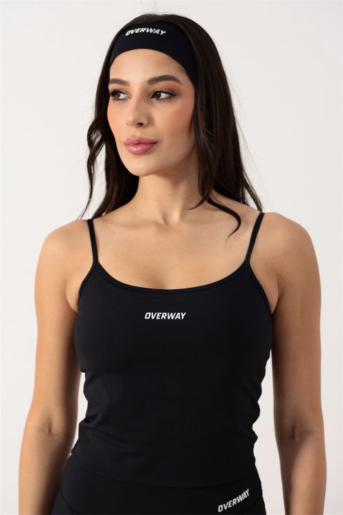 Top Longo OverFlex Feminino com Frente Dupla e Al�as Finas / Support Fit - Preto