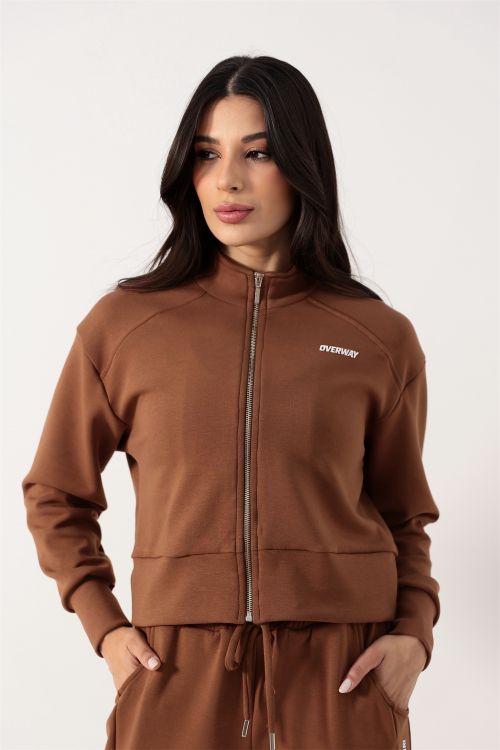 Conjunto OverComfort Feminino de Moletom com Jaqueta Cropped e Cal�a Wide Leg / Relaxed Fit - Marrom