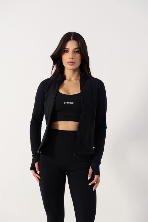 Jaqueta OverFlex Feminina Blackout com Gola Alta e Encaixe para Polegar / Flex Fit - Preta