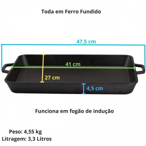 Assadeira de ferro Retangular 41 x 27 x 4,5 cm Santana