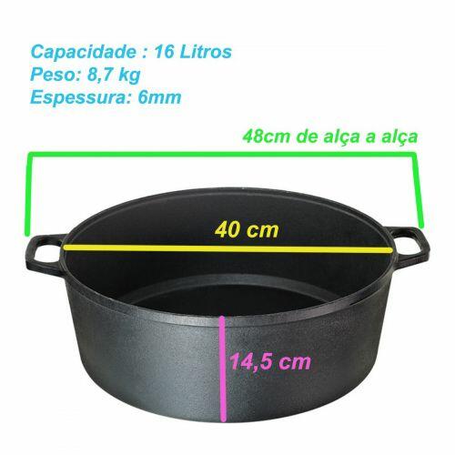 Caçarola Alça de Ferro 40cm 16 Litros Tampa de Vidro Santana