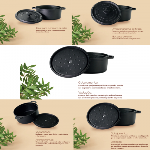 Caçarola alça de ferro tampa de ferro 3,8 litros cocotte 24 cm