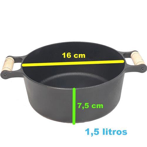 Caçarola Alças de Madeira Tampa de Vidro 1,5 litros 16cm FS
