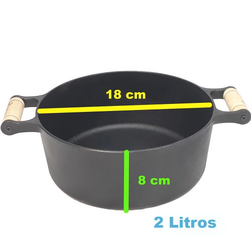 Caçarola Alças de Madeira Tampa de Vidro 2 litros 18cm FS