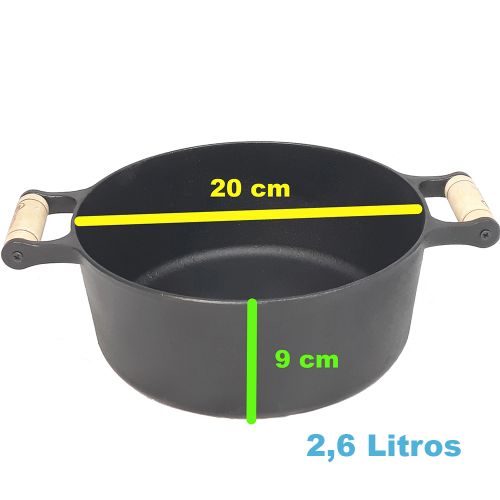 Caçarola Alças de Madeira Tampa de Vidro 2,6 litros 20 cm FS