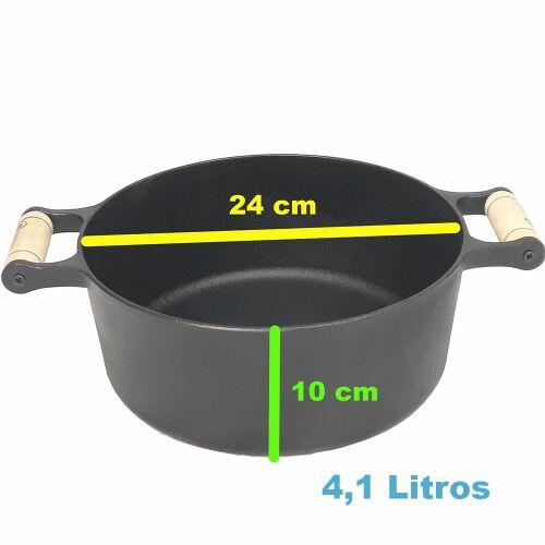 Caçarola Alças de Madeira Tampa de Vidro 4,1 litros 24 cm FS