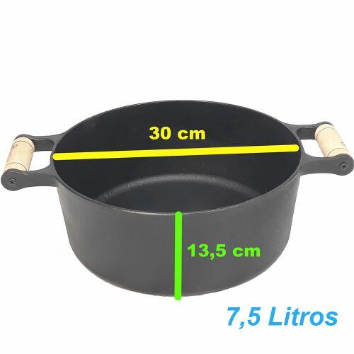 Caçarola Alças de Madeira Tampa de Vidro 7,5 litros 30 cm FS