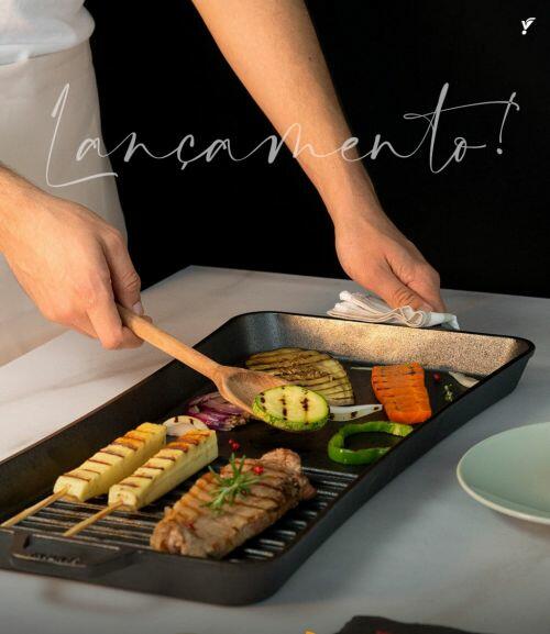 Chapa Assadeira Ferro Fundido Slim grill Santana 45 x 21 cm