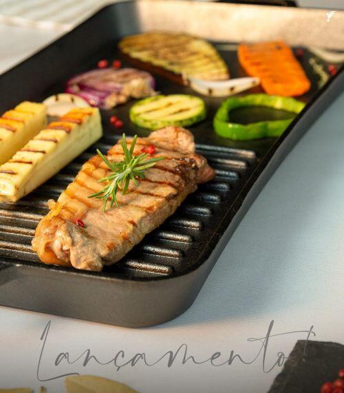 Chapa Assadeira Ferro Fundido Slim grill Santana 45 x 21 cm