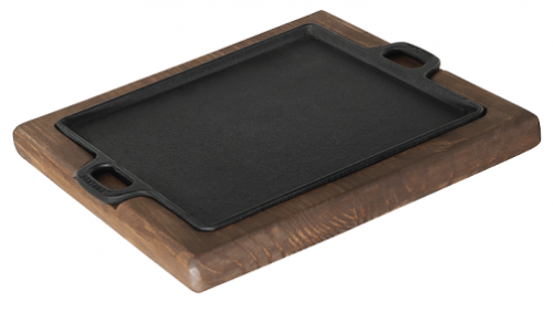 Chapa Petisco quadrada com suporte de madeira 24 x 24 cm